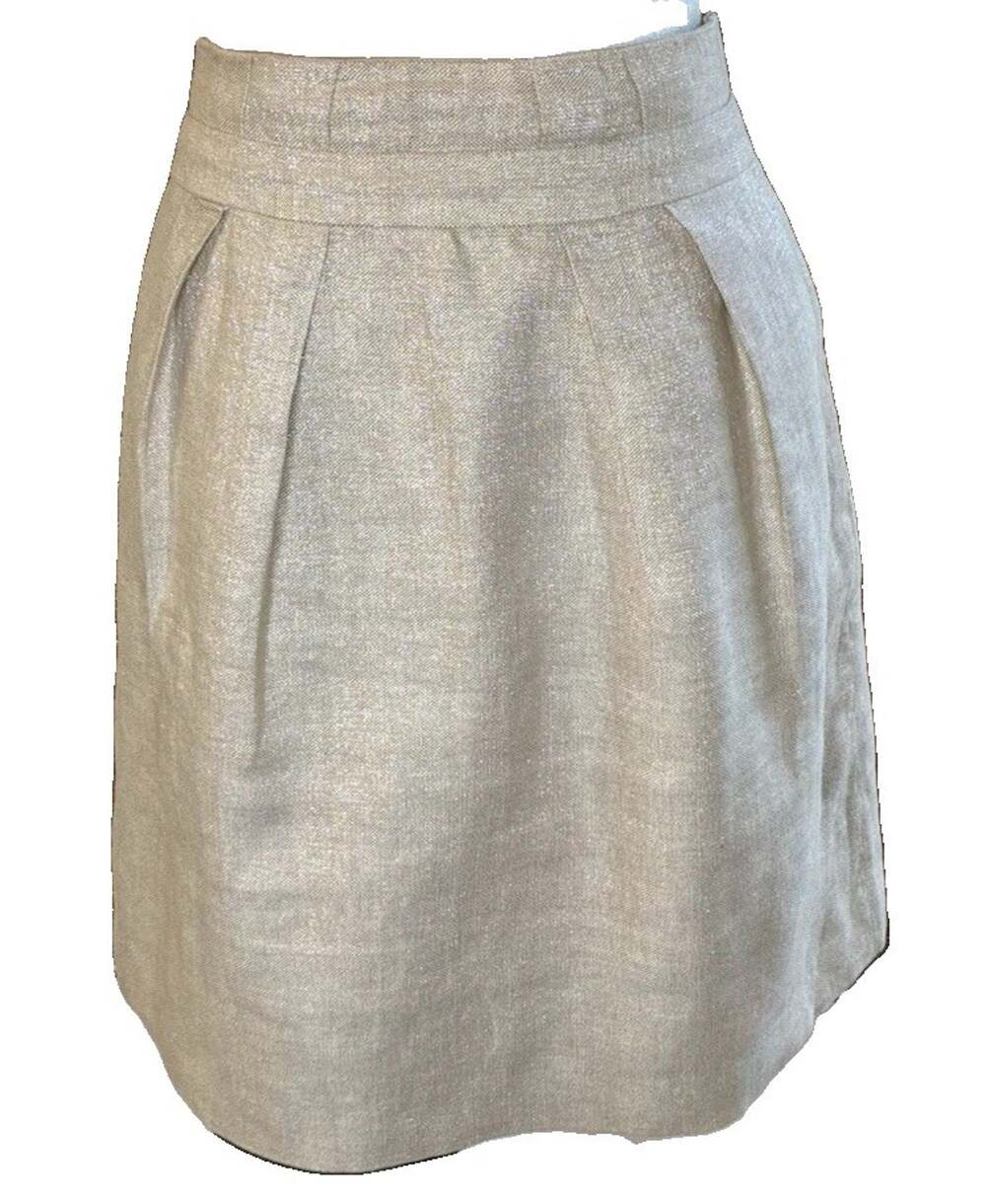 Talbots Linen Blend Skirt Size 10 Oatmeal Metallic Shimmer Pleated Lined